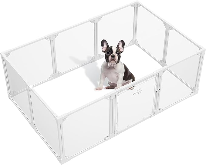 Clear Acrylic Metal Dog Playpen Indoor, Easy Assemble Transparent Puppy Playpen, Expandable & Durable Dog Fence for Puppies and Small Dogs (23.6" H, 10PCS)