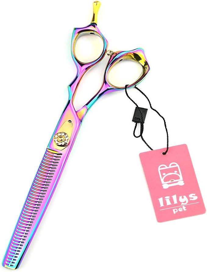 LILYS PET HIGH-END SERIES Japan 440C Pet Grooming Scissors Set,Rainbow Color,Cutting&Thinning&Two-way Curved shears Set (7.0")