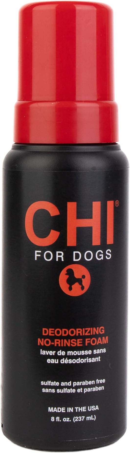 CHI For Dogs Deodorizing No-Rinse Foam, 8 Fl Oz Pump Bottle, Made in The USA, Sulfate & Paraben Free Pet Odor Eliminator Foam, Dry Shampoo for Dogs