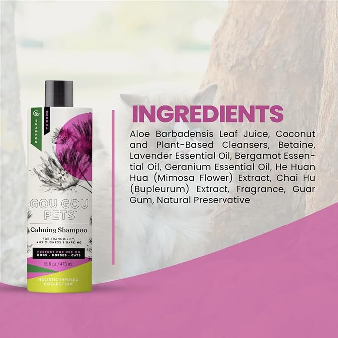 Holistic Natural Derived Calming Pet Shampoo for Anxiety: Veterinarian Recommended: Providing Stress Relief for Dogs, Cats and Horses - Made in USA - 16 oz