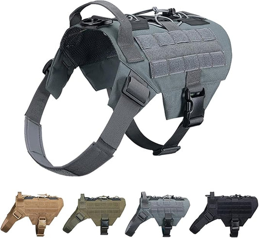 EXCELLENT ELITE SPANKER Dog Harness Tactical Military Dog Harness Adjustable No-Pull Dog Harness Training Hunting Dog Tactical Vest with Handle(Gry-M)