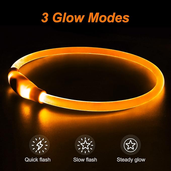 Light Up Dog Collars, Single-Color USB Rechargeable Dlitk LED Dog Collar 1 Count, TPU Cuttable Size Glow Collar for Dogs, Dog Collar Light, Please Do Not Use Fast Charging (Orange)