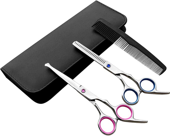 Dog Grooming Scissors Kit, 3 in 1 Cat Dog Grooming Clippers Set, Sharp Durable Stainless Steel Safety Dog Grooming Trimming Shears for Long & Short Haired Dogs Cats and Other Fur Pets