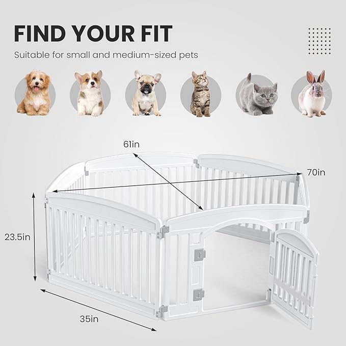 Dog Playpen 6-Panel 24" | Safe & Secure Indoor/Outdoor Pet Fence | Folding & Portable | 35 x 35 x 24IN, Ideal for Small to Medium Dogs | Easy to Clean （White）