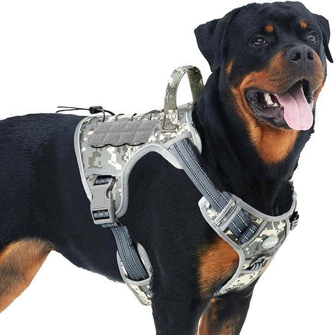 AUROTH Tactical Dog Harness for Small Medium Large Dogs No Pull Adjustable Pet Harness Reflective K9 Working Training Easy Control Pet Vest Military Service Dog Harnesses Large Grey Camo