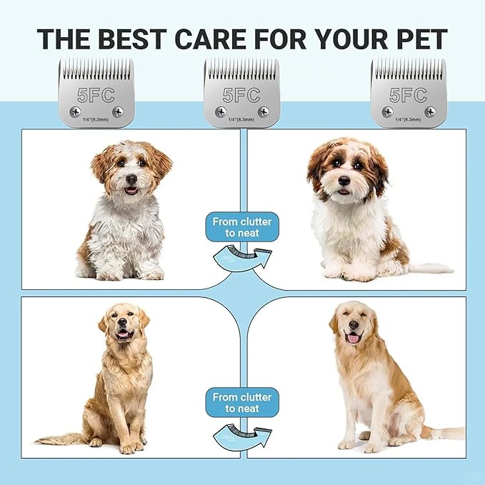 3pcs 5FC Blades for Dog Grooming Blades Compatible with Andis,Oster A5,Wahl km10 Dog Clippers,Size-#5FC, 1/4-Inch Cut Length (6.3mm) (3pcs #5FC (6.3mm))