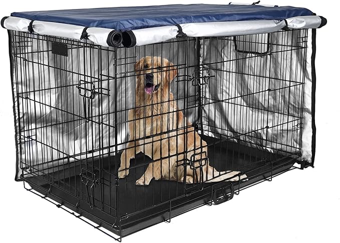 Medibot Dog Crate Cover 42 inch - Double Door, Dog Kennel Indoor, Waterproof Dog Kennel Cover with Air Vent Window, for Indoor/Outdoor Most Wire Dog Crate(Navy Blue)