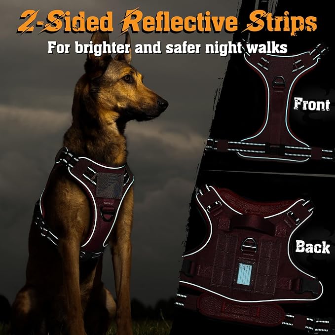 rabbitgoo Dog Harness Medium Sized No Pull, Tactical Service Dog Vest with Molle and Control Handle, Adjustable and Reflective Military Pet Harness for Easy Walking and Training, Red, M