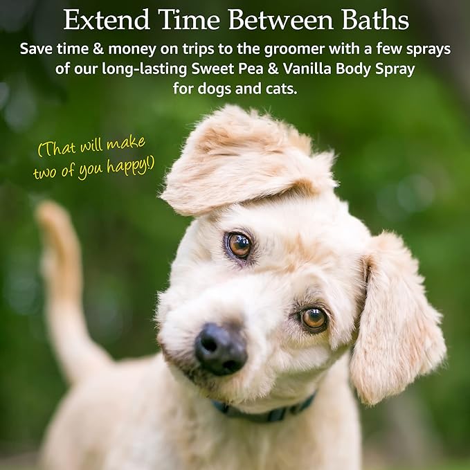 Body Spray for Dogs and Cats - Long Lasting Cat Cologne & Odor Eliminator - Dog Spray Deodorizer Perfume for Grooming & Reducing Static - Sweet Pea & Vanilla Scent - 8 oz, White (PRIM1048)
