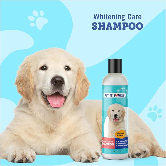 Pet N' Lovely WHITENING Care PET Shampoo | for White and Bright Fur | for Dogs and Cats | Reduces Yellowing | Fresh Long Lasting Scent | Deep Cleans and Brightens | 12 Fl. Oz., Clear