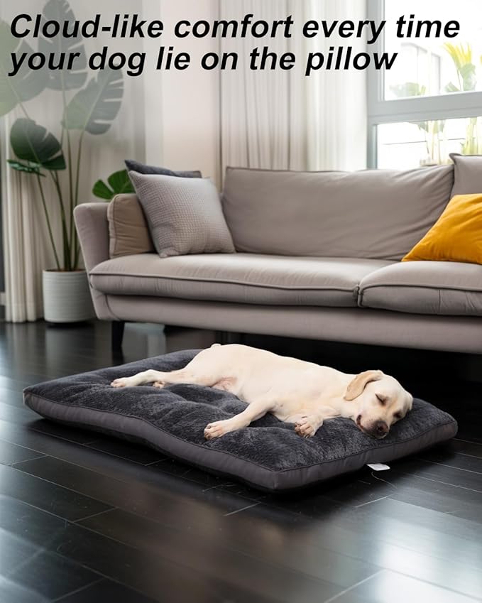 Dog Bed, Washable Cozy Plush Dog Crate Beds, Soft Comfy Kennel Pad Anti Slip Pet Sleeping Mat for Large, Jumbo, Medium, Small Dogs Breeds (29.0 L x 18.0 W x 1.5 Th Inches, Dark Grey)