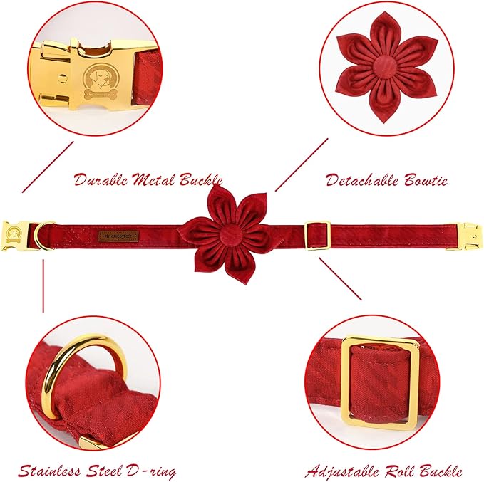 Christmas Dog Collar, Dog Collar with Flower, Adjustable Flower Dog Collars, Boy Girl Dog Collars for Small Medium Large Dogs