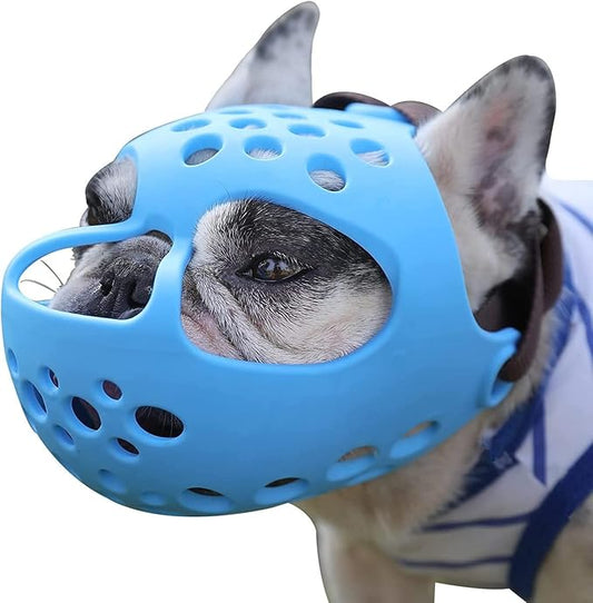 Short Snout Dog Muzzles,Soft Silicone Adjustable Breathable Bulldog Muzzle for Biting Chewing Barking Training,Ideal for Flat-Faced Dogs (Medium/13-15"(Pack of 1), Blue)