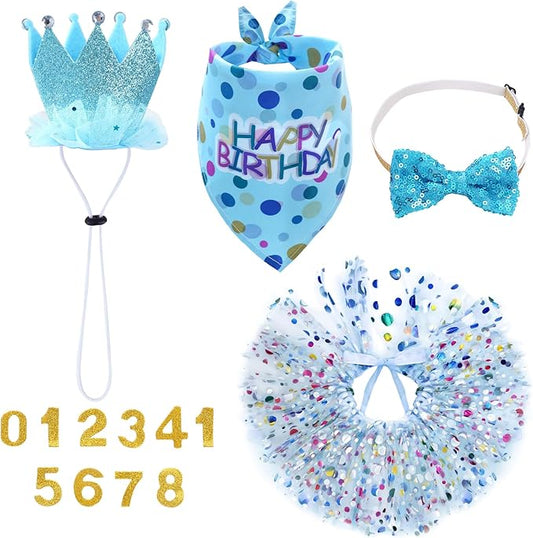 hoyuwak Dog Birthday Party Supplies Girl Dog Birthday Bandana Tutu Set Cute Hat Bow Tie Set for Large Medium Small Dogs