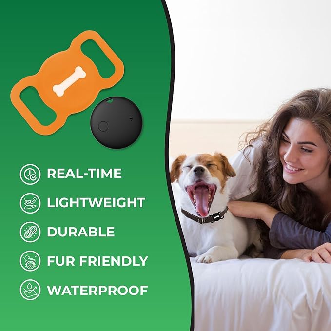Smart Pet Tracker, Dog Tracker with Black Collar Holder, Smart Tag for Seamless Location Tracking, No Monthly Fee, MFi Certificated, Work with Find My, No GPS Tracker, iOS Only (Orange)