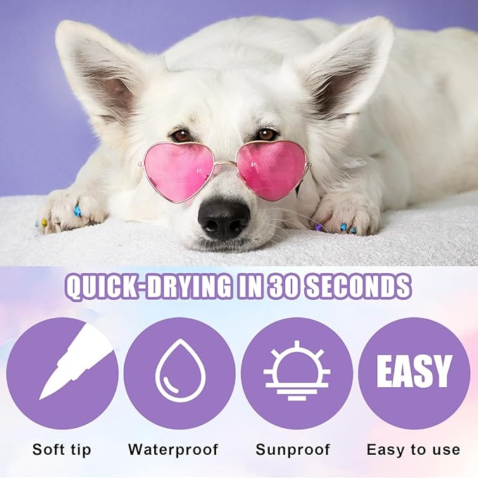 Dog Nail Polish Pens Quick Dry, 12 Colors Dog Safe Nail Polish Set Acrylic Paint Markers Beautiful Dog Nails Ideas Creative Dog Accessories Pet Care for Doggy Puppy Piggy Cats