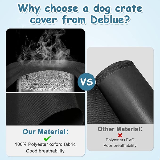 Deblue 48” Dog Crates Cover - Durable Double Door Kennel Cover Fit for 48 inches Wire Dog Cage - (48 inches, Black)