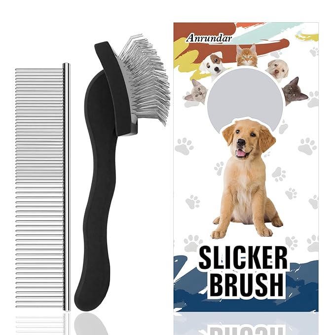 Black Slicker Brush for Goldendoodles, Labradoodles, Poodles - Grooming Kit for Medium & Long Haired Dogs