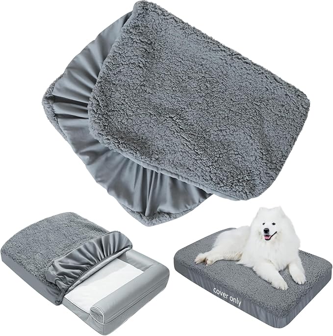 Dog Bed Covers 2 Pack Soft Plush Replacement Washable, Waterproof Dog Bed Liner Grey, Dog Mattress Cover, Pet Bed Cover 36x27 Inches, for Dog/Cat, Cover Only