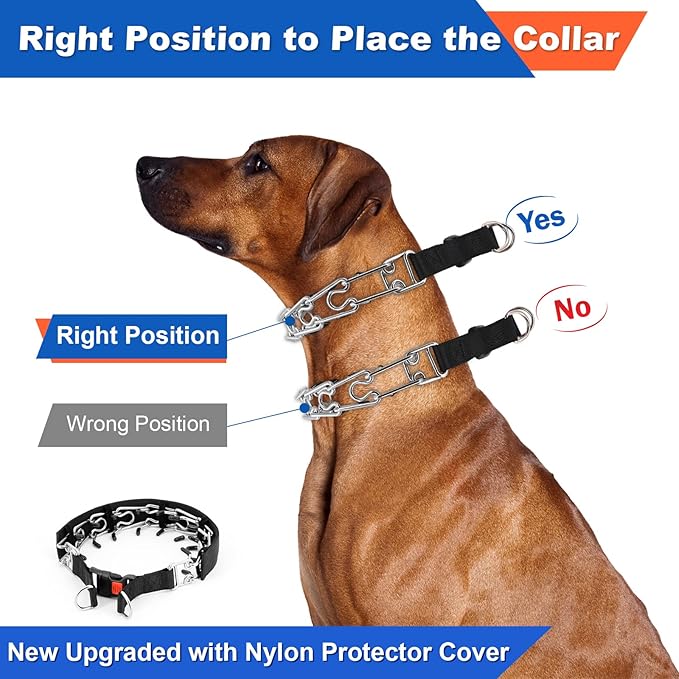 Supet Dog Prong Collar, Dog Choke Collar Adjustable Dog Pinch Collar with Quick Release Buckle/Nylon Cover for Small Medium Large Dogs