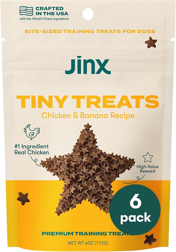 Jinx Chicken & Banana Training Treats for Dogs and Puppies, Low-Calorie, All Natural, Slow-Smoked Real Chicken, No Fillers 4oz, 6 Pack