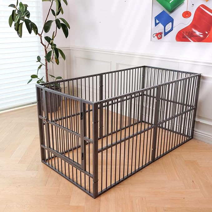 Dog Playpen - 32" Height Dog Pen, Heavy Duty Puppy Pen with Door, Safe & Sturdy, Easy Assemble for Indoor/Outdoor Pet Playpen (6 Panels with Door, Grey)