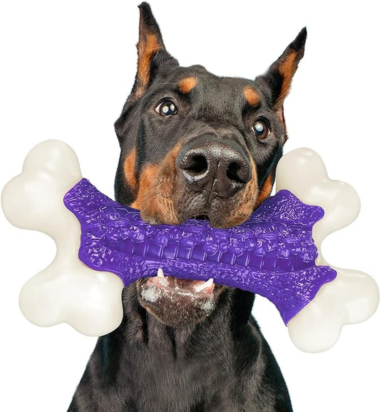 Tough Dog Chew Toys for Aggressive Chewers Large Medium Breed Bacon Flavor, Bone Toy Dog, Nylon Heavy Duty Extreme Indestructible Teething Training