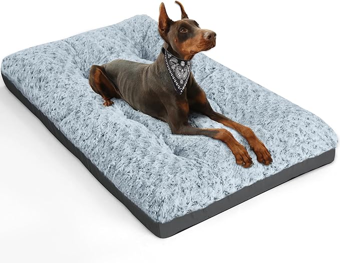 POCBLUE Deluxe Washable XXL Dog Bed Dog Crate Mat 48 inch Comfy Fluffy Kennel Pad Anti-Slip for Dogs Up to 110 lbs, 48" x 30", Grey