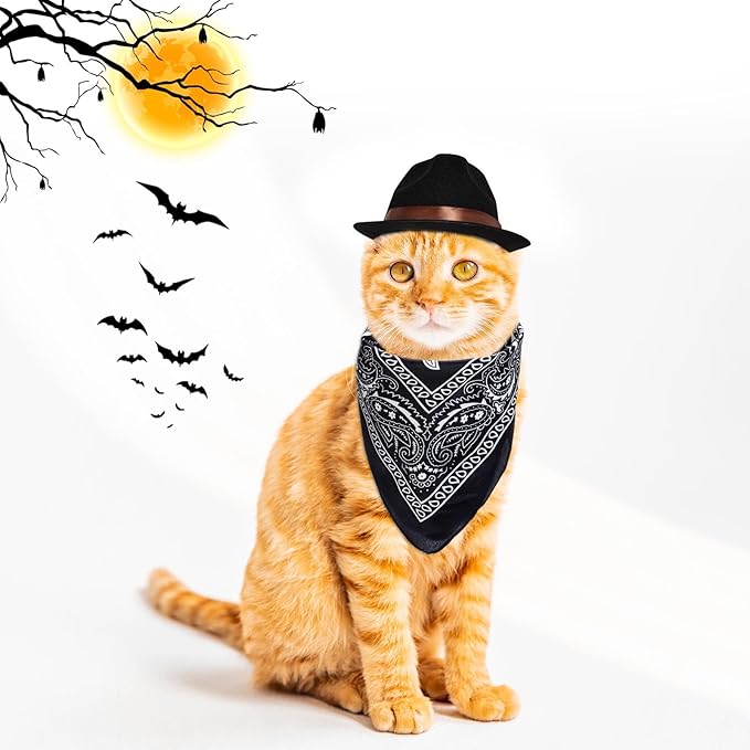 choyaxo Dog Halloween Costumes Pet Cowboy Costume for Dogs Cat Cowboy Hat with Bandana Scarf Set Party Accessories (Black)