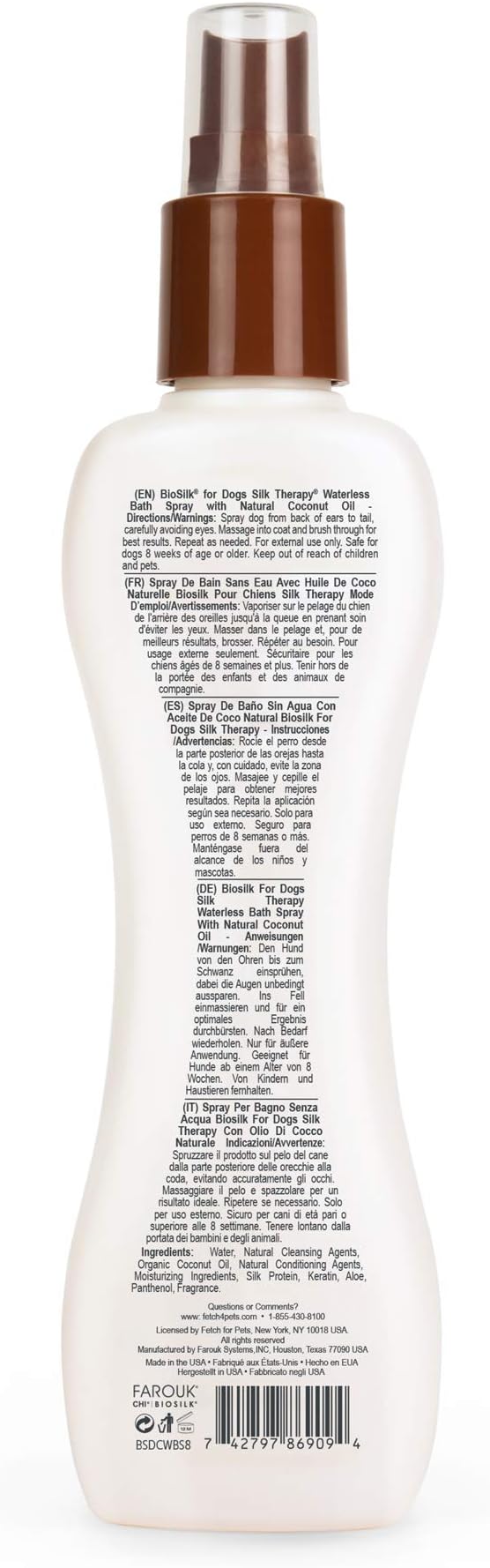 BioSilk for Dogs Silk Therapy Shampoo with Organic Coconut Oil | Coconut Dog Shampoo Waterless Shampoo | Dry Dog Shampoo from Silk Therapy for Fresh Dog Coats,Beige