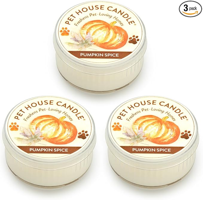 One Fur All Pet House Mini Candles for Pet Odor Made with Natural Soy Wax, Plant Based, Dog and Cat Friendly Scented Candles, Pumpkin Spice Pack of 3