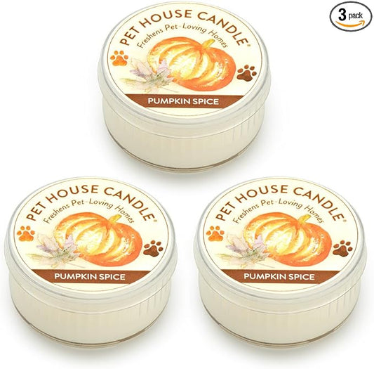 One Fur All Pet House Mini Candles for Pet Odor Made with Natural Soy Wax, Plant Based, Dog and Cat Friendly Scented Candles, Pumpkin Spice Pack of 3