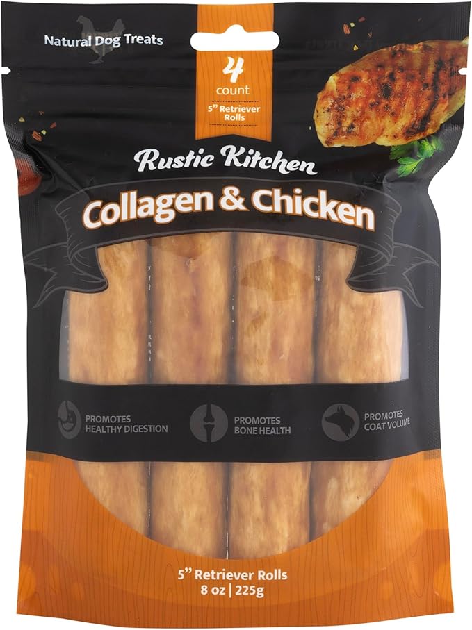 Collagen Chews for Dogs, Dog Chews Long Lasting, Rawhide Free, Real Chicken 5" Dog Treat - 4 Count