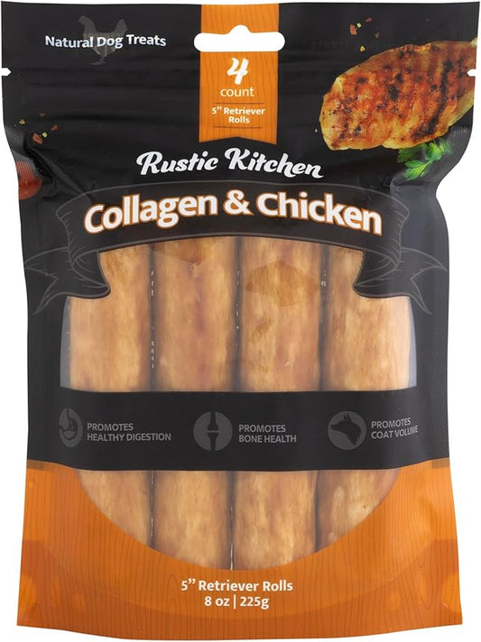 Collagen Chews for Dogs, Dog Chews Long Lasting, Rawhide Free, Real Chicken 5" Dog Treat - 4 Count