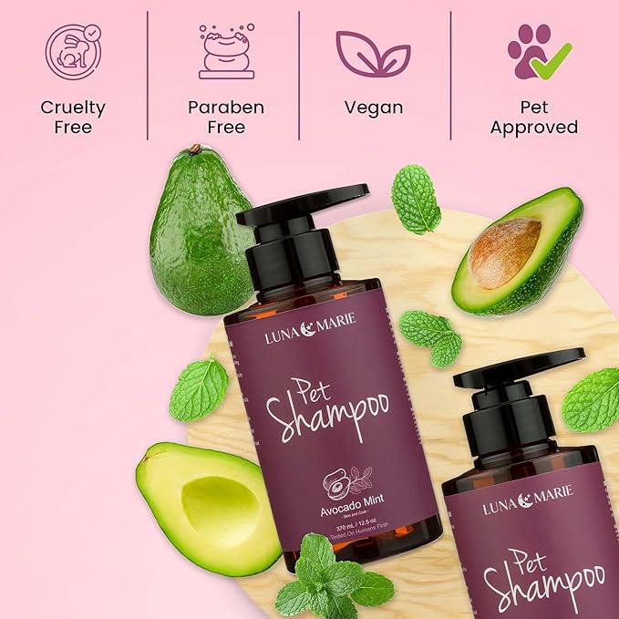 Avacado Mint Pet Shampoo | 100% Cruelty-Free and Vegan Pet Shampoo for Grooming, Dry and Itchy Skin, Moisturizing Gentle Formula for Dogs and Cats (Avacado, 12.5oz)