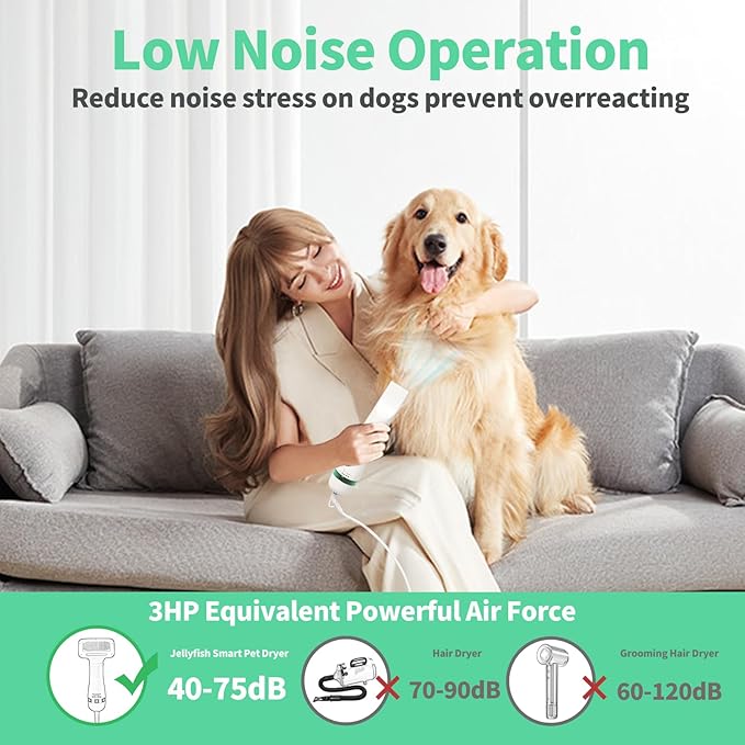 Pet hair dryer | Portable silent 2-in-1 pet beauty hair dryer with replaceable self-cleaning brush | Adjustable temperature | Suitable for small and medium-sized cats and dogs