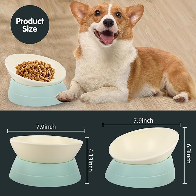 Bulldog Bowl Anti-Slip Dog Cat Dish Detachable Rubber Dog Bowl Pet Sterile Tilted Pet Feeder Slope Base (Green, 3.5 Cup (Medium/Large Dog))