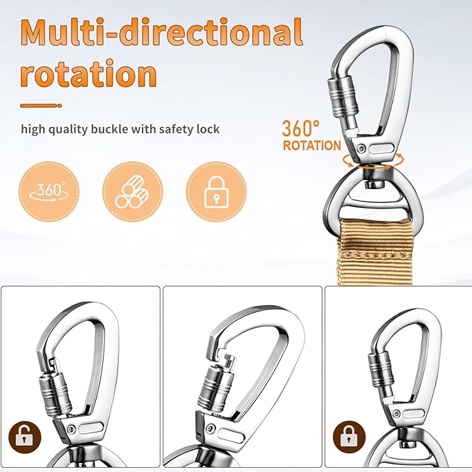 Tactical Dog Collar and Leash Set, Adjustable Military Nylon Dog Bungee Leash and Collar with Handle and Heavy Metal Buckle, Dog Training Collar Leash Set for Medium Large Dog (L, Brown)