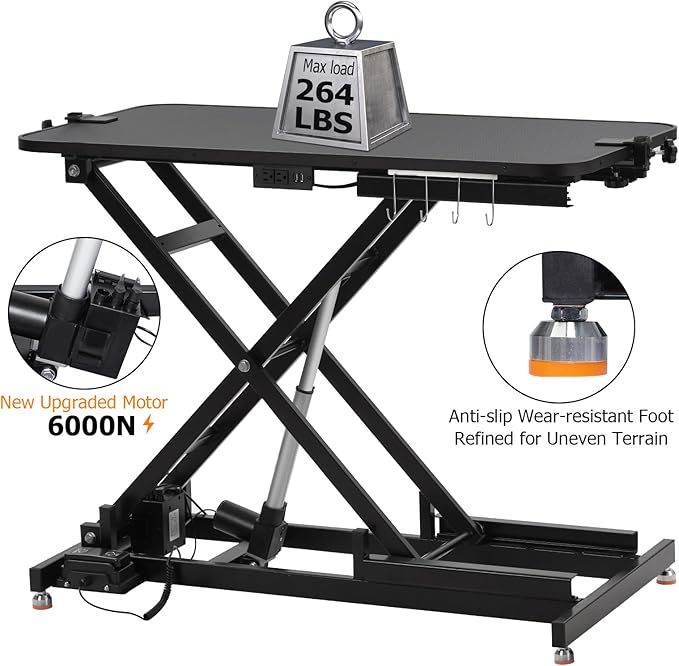 47" Electric Dog Grooming Table - Heavy Duty, Height Adjustable Pet Grooming Table w/Leveling Wheels, Dog Grooming Arm, Non-Slip Rubber Surface, Max Load 264 Lbs, Black