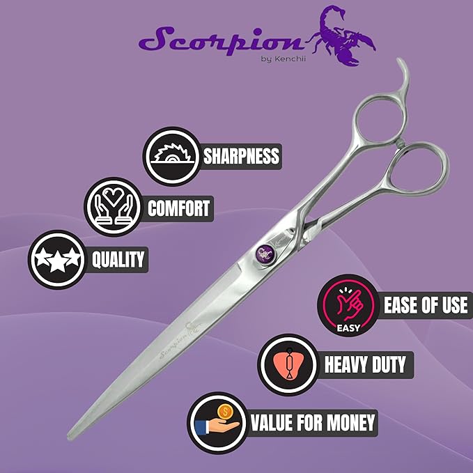 Kenchii Scorpion 9 Inch, Straight Grooming Scissors for Dogs and Pets - Premium Steel Scissors for Dog Grooming - Dog Shears Pet Grooming Accessories - Pet Hair Trimming Scissor