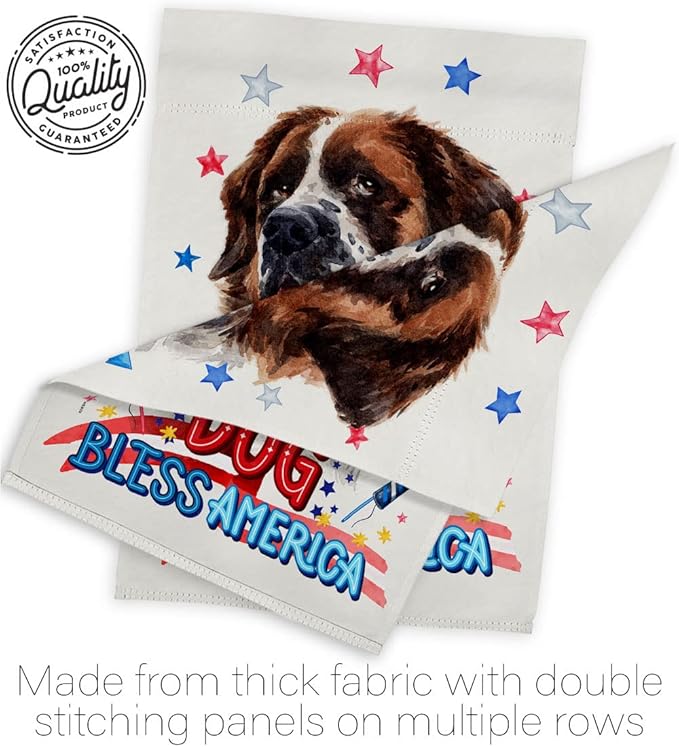 Breeze Decor Patriotic St Bernard Dog House Flag Puppy Spoiled Paw Canine Fur Pet Nature Farm Animal Creature Decoration Banner Small Garden Yard Gift Double-Sided, Made in USA