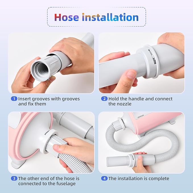 Entosun Dog Dryer, Pet Hair Dryer, 4.3hp/2800W Adjustable Speed and Temperature, High Velocity Dryer, Dog Blower Grooming Dryer with 4 Nozzles and Grooming Gloves (Pink)