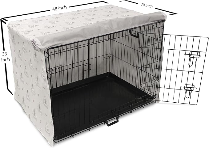 Lunarable Sail Boat Dog Crate Cover, Heart Patterned Sail with Anchor Ships Transportation Nautical, Easy to Use Pet Kennel Cover for Medium Large Dogs, 48 Inch, Blush Black White