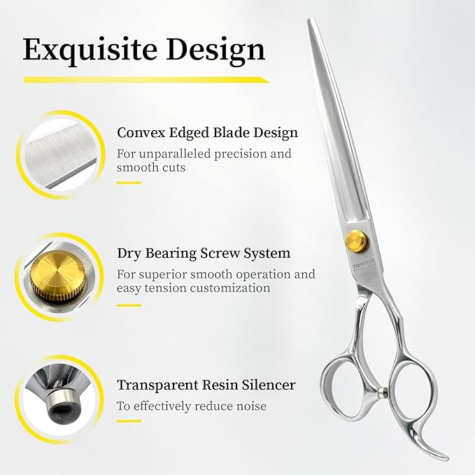 Dog Grooming Scissors, 7.5" Straight Shears, Premium Stainless Steel, Safety Rounded Tip & Offset Handles for Precision Trimming Dogs, Cats, Pet at Home