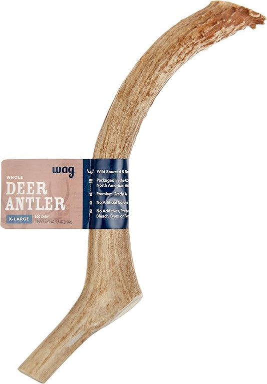 Amazon Brand – Wag Dog Deer Antler Chew, Naturally Shed, Whole, 9–10.5 inches, X-Large (Best for Dogs over 45 lbs)