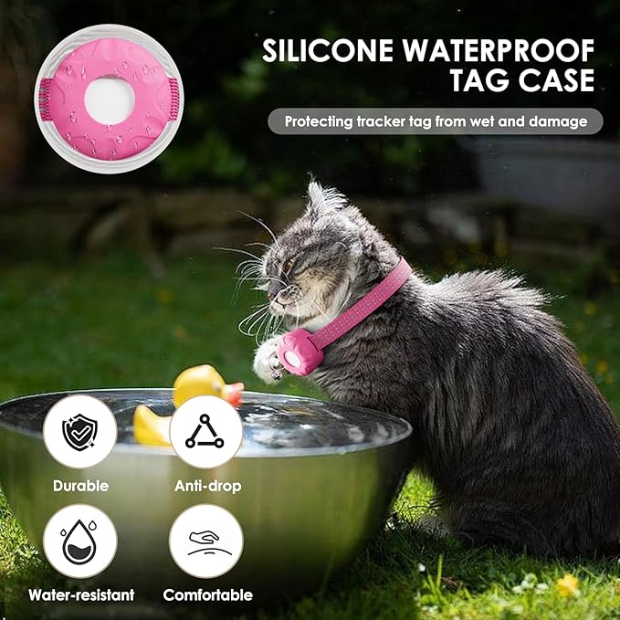 Pet Tracker for Cats, Compatible with Apple Find My App (Only iOS), Cat Tracker Collar with Safety Elastic Buckle, Cat GPS Tracker Works with Any Collar, No Monthly Fee, Waterproof, Pink
