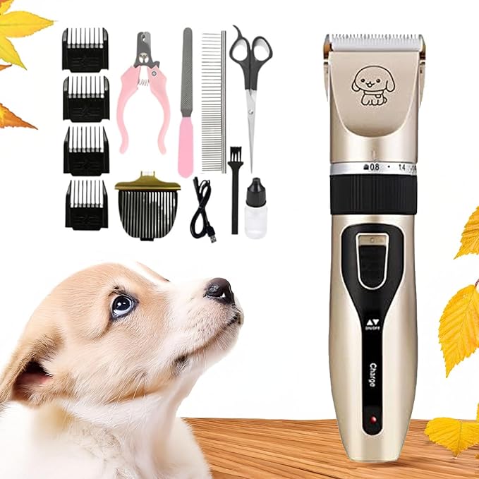 Grooming Kit Clippers,Low Noise,Dog Shaver Cordless Electric Quiet Hair Clipper Set for Dog Cats Pets（Gold）