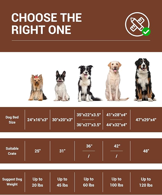 OhGeni 35 Inch Orthopedic Waterproof & Machine Washable Dog Bed with Egg Crate Foam Support, Non-Slip Bottom and Removable Pet Bed Cover for Extra Large, Large, Medium, Small Dogs (Brown)