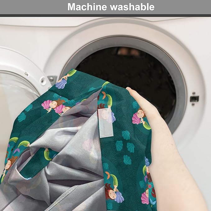 Lunarable Mermaid Dog Crate Cover, Smiling Happy Cheerful Mermaids with Seashells Scallops Exotic Waters Spirals, Easy to Use Pet Kennel Cover for Cats & Medium Dogs, 30 Inch, Teal Multicolor