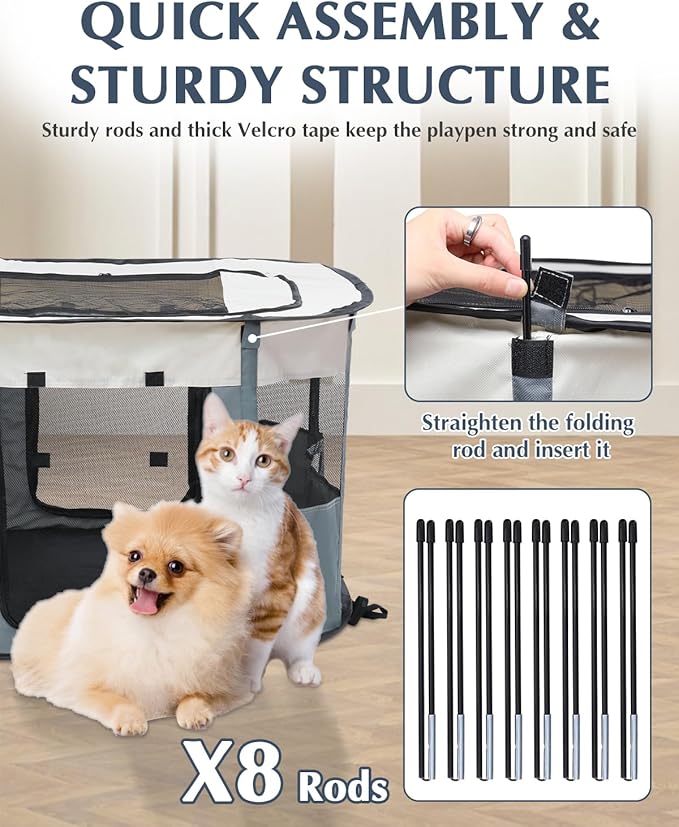 Bdor Dog Playpen, Portable Pet Playpen Tent Cage Kennel with Zipper Top Cover, Cat Kitten Puppy Rabbits Enclosure Crate for Indoor Outdoor Camping Travel, M